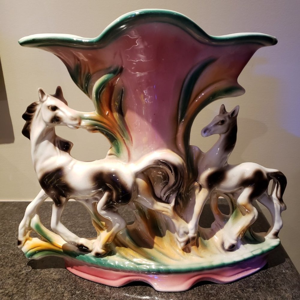 Antique lustreware lusterware horse vase